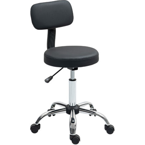 HOMCOM taburete giratorio taburete con ruedas y respaldo taburete de trabajo con altura regulable 78-93 cm asiento tapizado de cuero sintético negro