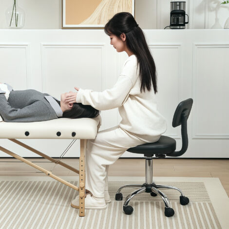 HOMCOM taburete giratorio taburete con ruedas y respaldo taburete de trabajo con altura regulable 78-93 cm asiento tapizado de cuero sintético negro