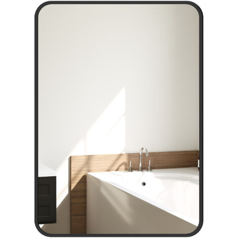 HOMCOM espejo de baño 50x70 cm espejo rectangular espejo de pared con marco de metal vertical u horizontal para recibidor sala de estar negro