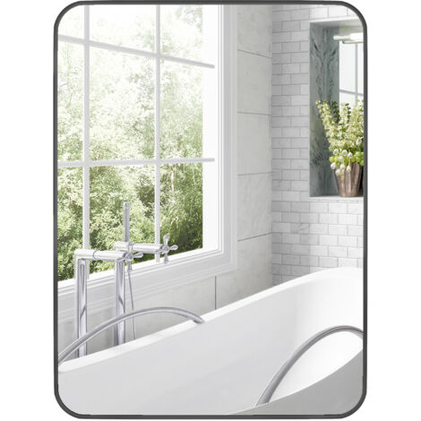 HOMCOM espejo de baño 60x80 cm espejo rectangular espejo de pared con marco de metal vertical u horizontal para recibidor sala de estar negro