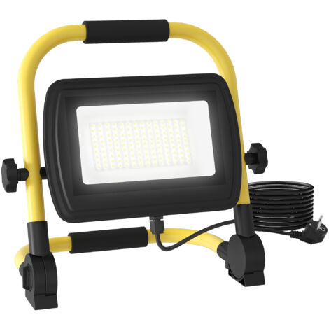 HOMCOM foco LED con cabezas y soporte ajustables 50W 4250 lúmenes IP65 6500K resistente a la intemperie portátil con asa amarillo y negro