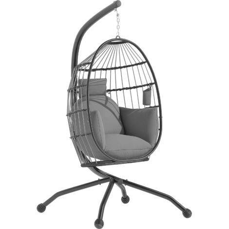 Outsunny silla colgante huevo con soporte columpio jardín exterior con cesta plegable cojín y reposacabezas para interior exterior carga 120 kg gris