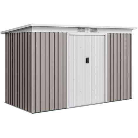 Outsunny cobertizo de jardín exterior 3,2 m² 280x130x172 cm con puerta corredera techo inclinado y 2 ventanas para terraza patio gris claro