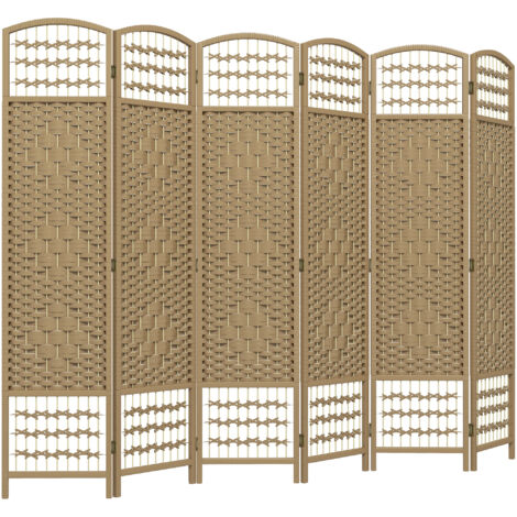 HOMCOM biombo separador de ambientes de 6 paneles 240x170 cm divisor de habitación plegable de cuerda de papel y marco de madera decoración natural (1/5)