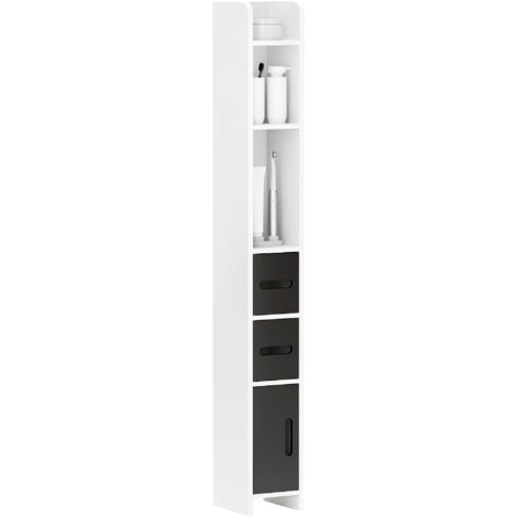 kleankin columna de baño mueble de baño con 3 puertas 3 estantes abiertos sistema antivuelco estilo moderno 15x17x120 cm blanco y negro