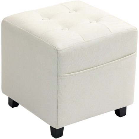HOMCOM reposapiés de salón tapizado en lino con bolsillo lateral tapa con botones acolchados y marco de madera para sala de estar dormitorio crema