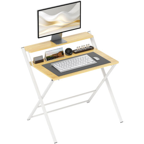 HOMCOM escritorio plegable mesa de escritorio plegable con estante abierto escritorio pequeño para estudio hogar oficina 86x66x82 cm natural