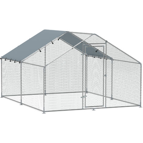 PawHut gallinero para exterior 3x3,4x1,9 m gallinero de acero galvanizado con cubierta anti-UV e impermeable jaula para 10-15 gallinas plata