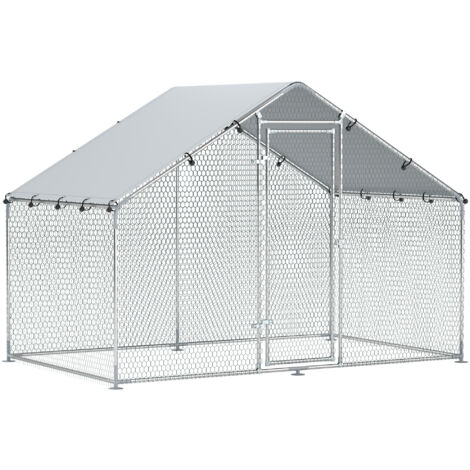 PawHut gallinero para exterior 3x1,7x1,9 m gallinero de acero galvanizado con cubierta anti-UV e impermeable jaula para 5-8 gallinas plata