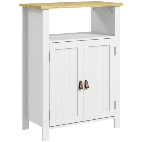 kleankin mueble de baño armario de baño con 2 puertas compartimento abierto y estantes ajustables mueble auxiliar de baño moderno 60x30x80,5 cm blanco