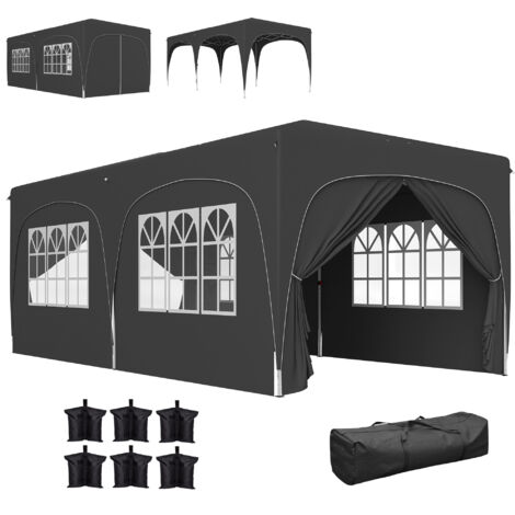 Outsunny carpa plegable gazebo 6x3 m cenador plegable con altura ajustable 6 paredes laterales anti-UV y bolsa de transporte gris oscuro