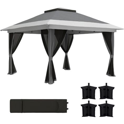 Outsunny carpa plegable gazebo 3,6x3,6 m con 4 paredes laterales de malla anti-UV altura ajustable bolsa de arena y bolsa de transporte gris oscuro