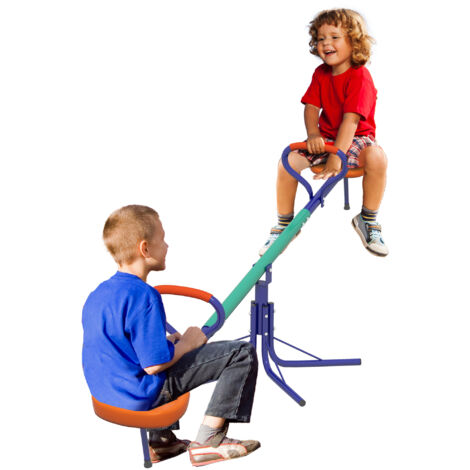 Outsunny balancín para niños giratorio 360° con barra con longitud ajustable poste amortiguador y base de acero para patio jardín multicolor