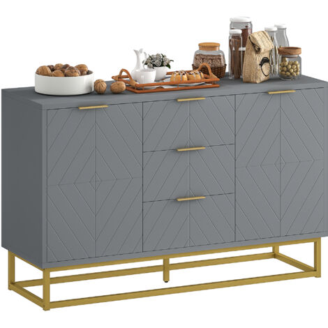 HOMCOM aparador moderno aparador para salón con 3 cajones 2 puertas y estante ajustable mueble auxiliar para salón antivuelco 120x40x76 cm gris
