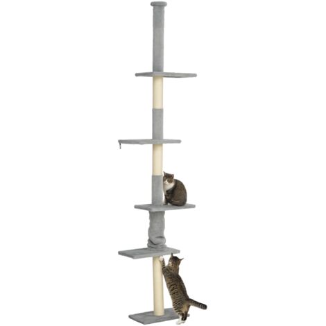 Árbol Rascador Para Gatos PawHut Ajustable De Suelo A Techo, Con Plataformas Y Postes De Sisal