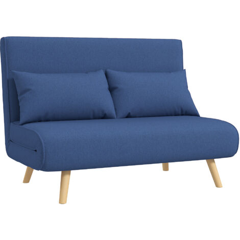 HOMCOM sofá cama de 2 plazas sofá cama plegable tapizado en lino con respaldo ajustable en 5 posiciones y 2 almohadas 120x75x85 cm azul oscuro