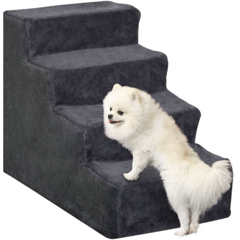 Escalera para perros de 4 peldaños escalera para mascotas con funda extraíble y lavable para cama sofá 60x35x44 cm gris oscuro