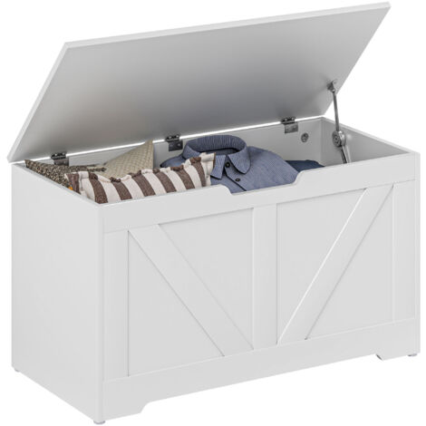 Baúl de almacenaje para dormitorio 100 L puff de almacenaje con tapa banco de almacenaje versátil con bisagra de seguridad 80x40x45 cm blanco