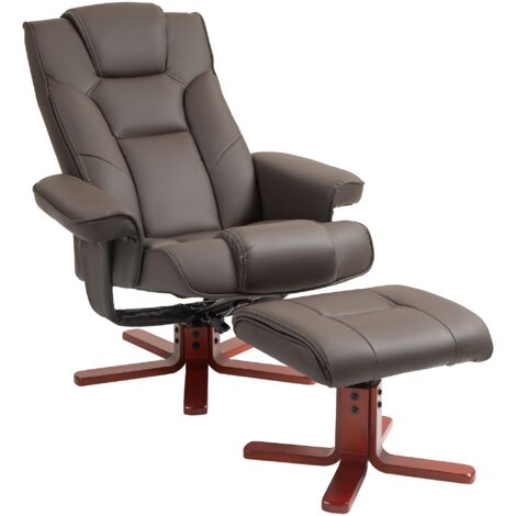 Sillón reclinable con reposapiés sillón de salón con tapizado en PU y estructura de madera carga 150 kg butaca para dormitorio sala de estar marrón