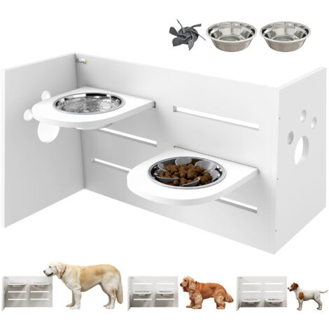 PawHut comedero perros elevado de 3 alturas ajustables cuencos 2x1 L y 1 alfombrilla antivoracidad para perros pequeños medianos y grandes blanco (1/5)
