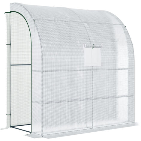 Outsunny invernadero pequeño invernadero de exterior con ventanas estantes de 3 niveles y marco de acero 200x100x215 cm blanco