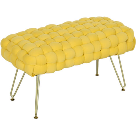 HOMCOM banco pie de cama tapizado en terciopelo reposapiés con patas de metal y asiento acolchado para dormitorio amarillo