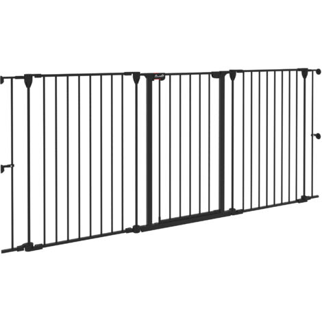 Barrera para perros de acero valla para mascotas plegable de 3 paneles con doble cerradura y función de bloqueo auxiliar para puerta 206x90 cm negro