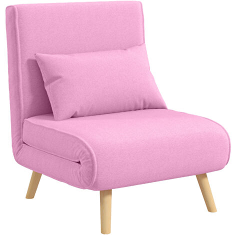 HOMCOM sofá cama individual sillón cama plegable tapizado en lino con respaldo ajustable en 5 posiciones y almohada 72x75x85 cm rosa (1/5)
