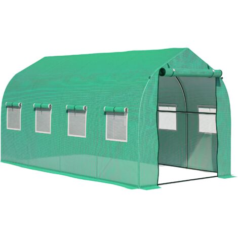 Outsunny invernadero de exterior 4x2x2 m invernadero de túnel con 8 ventanas de malla y puerta invernadero de huerto para patio jardín verde