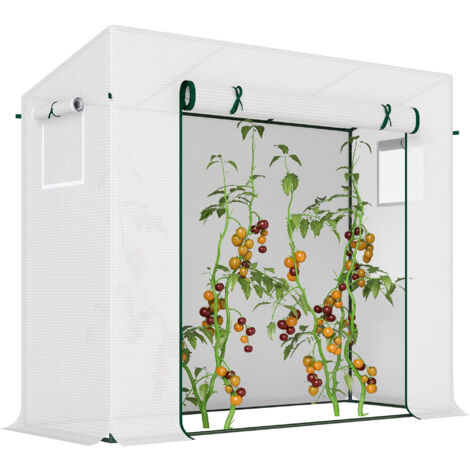 Outsunny invernadero pequeño invernadero de exterior con ventanas y marco de acero invernadero para cultivar tomates flores 200x76x168 cm blanco