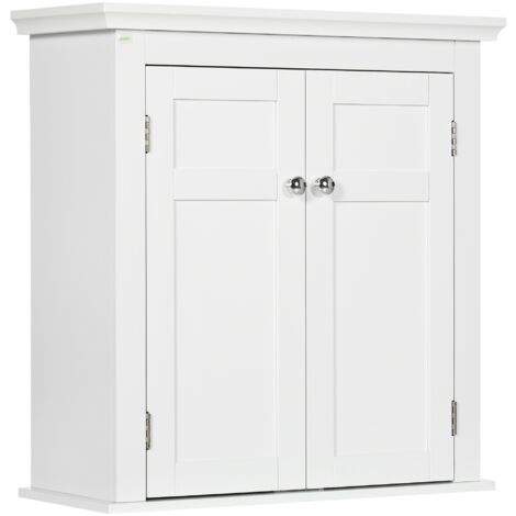 kleankin armario para baño de pared mueble de baño colgar con estantes ajustables y puertas con cierre magnético armario de pared 58x24x60 cm blanco