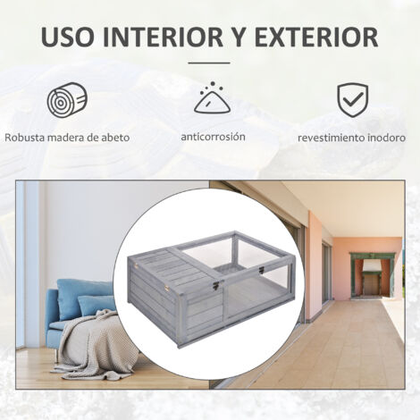 Casa De Madera Maciza Para Tortugas – 80x40x26 Cm, Con Puerta Corredera Y Techo Desmontable