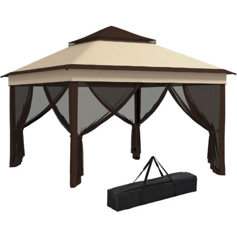 Outsunny carpa plegable 3,26x3,26x2,72 m cenador de jardín con doble techo altura ajustable 4 mosquiteras protección UV30+ y bolsa para fiestas