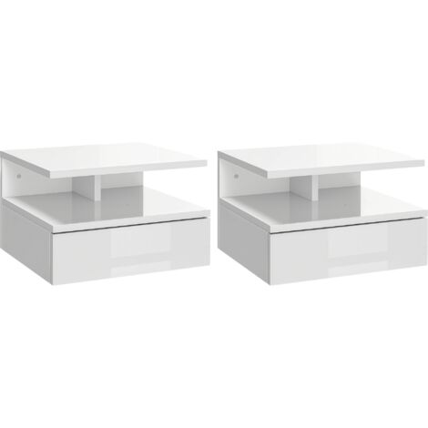 HOMCOM juego de 2 mesitas de noche flotantes mesitas de noche colgantes con 1 cajón y estante abierto para dormitorio 35x32x22,5 cm blanco (1/5)