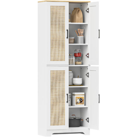 HOMCOM alacena de cocina mueble auxiliar de cocina con estantes ajustables puertas de ratán y sistema anti-vuelco 60x30x170 cm blanco