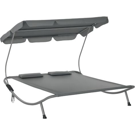 Outsunny tumbona doble de jardín con toldo ajustable tumbona de jardín exterior con 2 cojines para 2 personas con 2 ruedas 200x175x134 cm gris