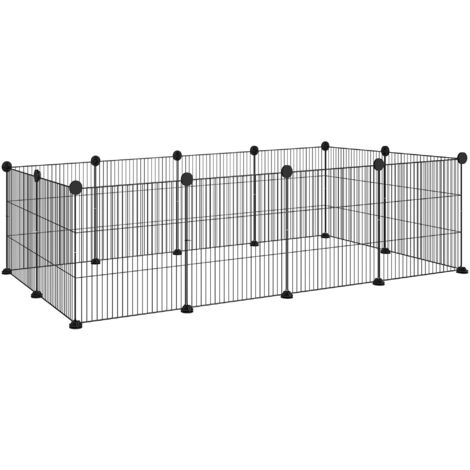 PawHut valla metálica para mascotas con 12 paneles parque metálico para animales pequeños desmontable diseño DIY 140x70x35 cm negro