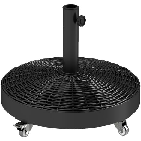 Outsunny base para sombrilla redonda soporte para parasol con ruedas pie para sombrilla con relleno de cemento peso 25 kg para jardín terraza negro