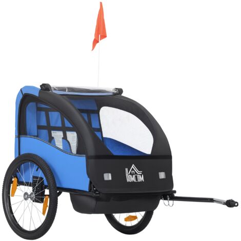 HOMCOM remolque de bicicleta para niños remolque infantil para bicicleta de 2 plazas con cinturón de seguridad y sistema de amortiguador azul
