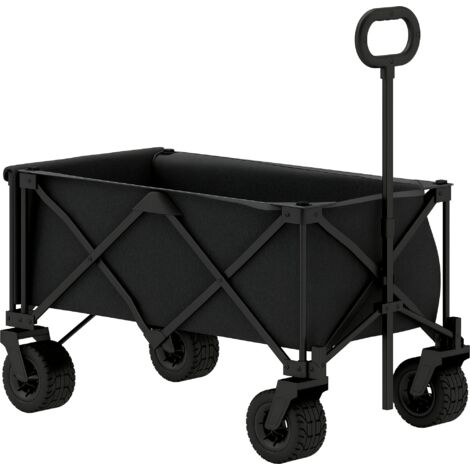 Outsunny carro playa ruedas grandes plegable con mango ajustable puerta trasera expandible carga 100 kg carrito transporte para todo terreno negro