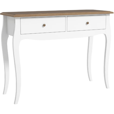 HOMCOM mesa de consola mesa de entrada con 2 cajones consola para recibidor estilo francés para pasillo salón 100x35x76,5 cm blanco y marrón oscuro