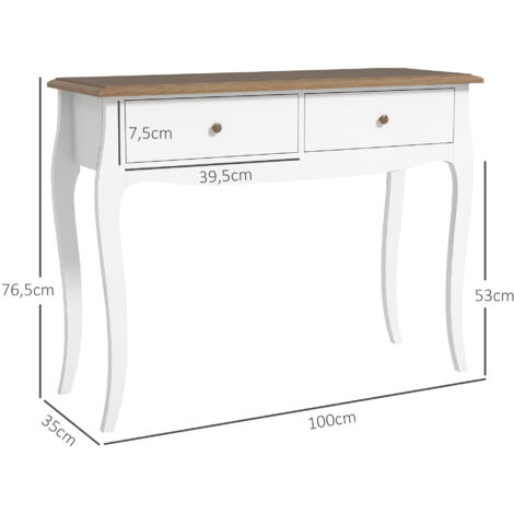 Mesa Consola Blanca De Madera Con 2 Cajones - Mueble De Entrada Moderno Y Antivuelco Para Pasillo O Salón