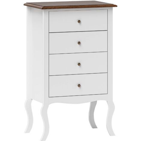 HOMCOM cómoda con 4 cajones cómoda de dormitorio estilo francés con diseño anti-vuelco cajonera para salón pasillo 60x40x98,5 cm blanco y roble