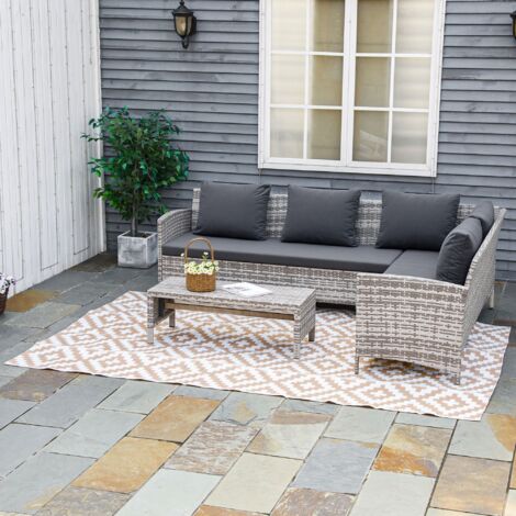 Outsunny alfombra de exterior 182x274 cm alfombra reversible con patrón geométrico de rombos impermeable para terraza balcón patio blanco y café