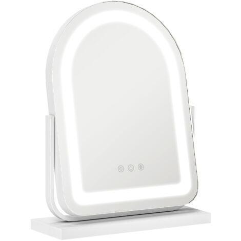 HOMCOM espejo maquillaje con luz LED 3 modos de iluminación ajustables interruptor táctil rotación regulable de 360° y función de memoria blanco (1/5)