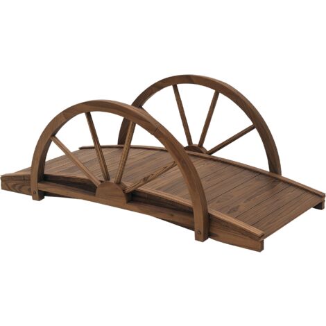 Outsunny puente de jardín puente de madera con barandillas en forma de rueda puente para estanque carga 150 kg para patio 100x50x37 cm carbonizado