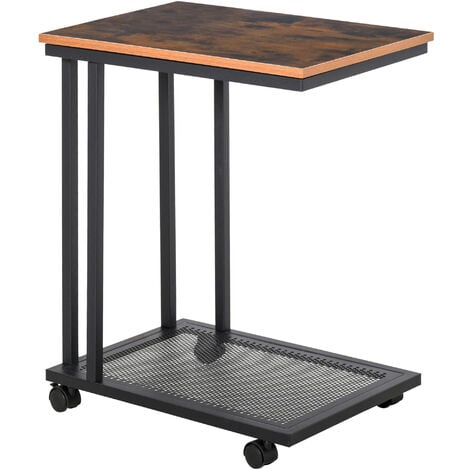 Mesa Auxiliar de Metal y Madera con Ruedas