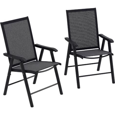 Outsunny juego de 2 sillas plegables acolchadas en malla con marco de acero y reposabrazos carga 110 kg para terraza playa 58x64x94 cm gris oscuro