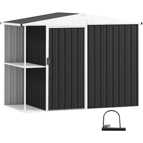 Outsunny caseta de jardín exterior 2,7m² 245x117x180 cm con estante de 2 niveles 4 ventilaciones y puerta con cerradura gris carbón