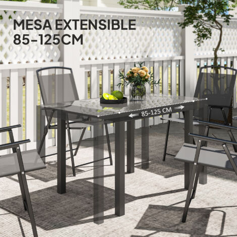 Mesa De Jardín Rectangular Para 8 Personas – Cristal Templado Negro Y Marco De Aluminio, 180 X 80 Cm | Patas Ajustables | Exterior E Interior